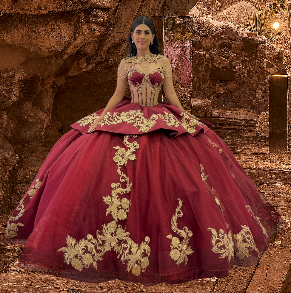 red 15 dresses with gold 15705 | BALL GOWN Ladivine by Cinderella Divine 22 Calendar Days Gold Lace Charro Quinceanera Dress