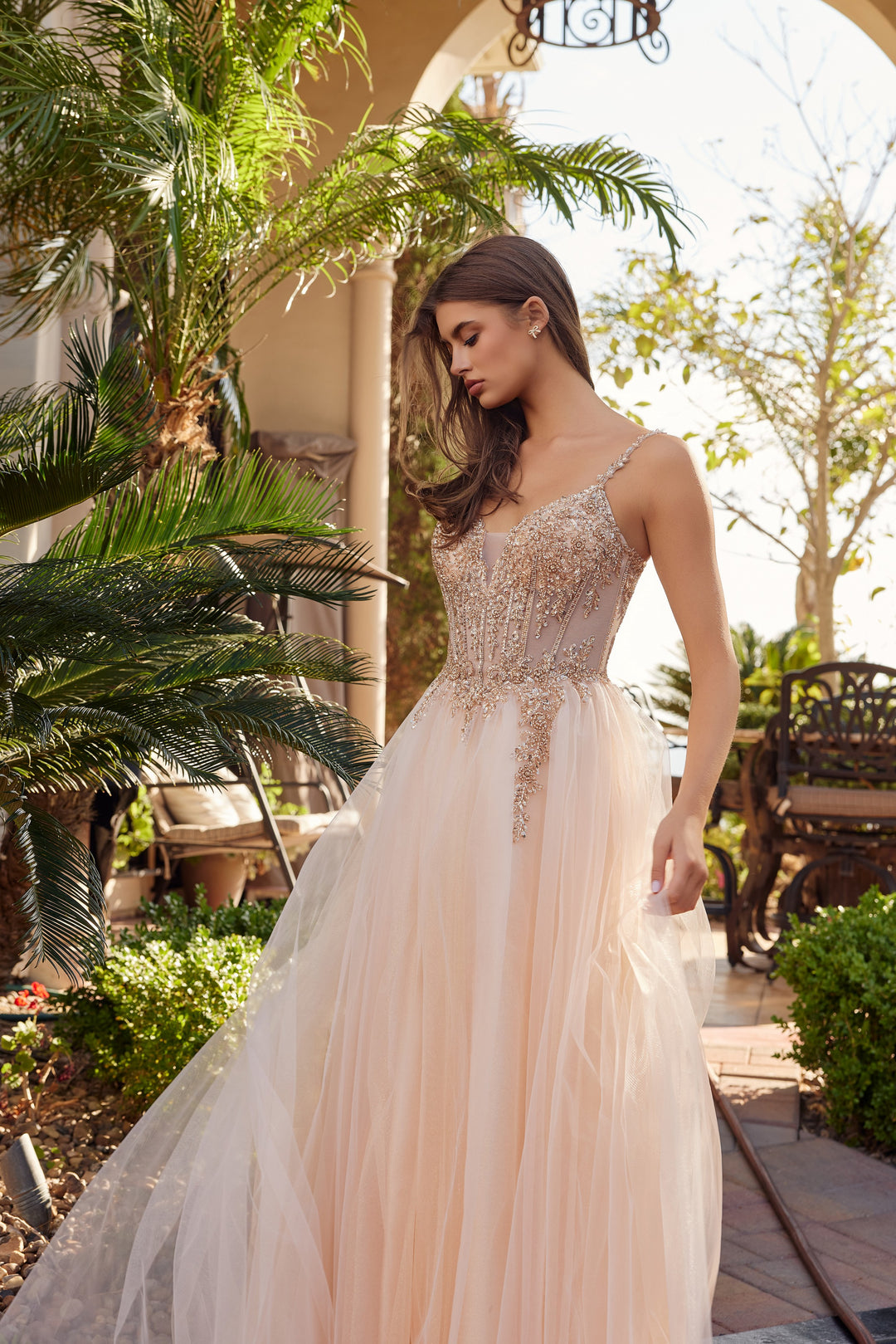 Beaded Sleeveless Ball Gown by Nox Anabel F1726