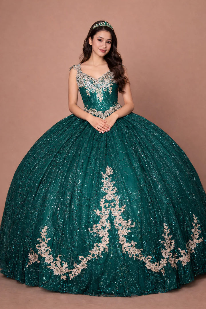 Applique Cap Sleeve Ball Gown by Calla KY-73309
