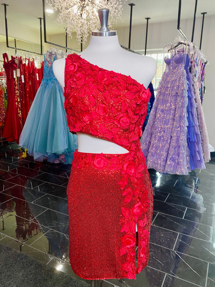 Applique Short One Shoulder Dress by Jovani 36790