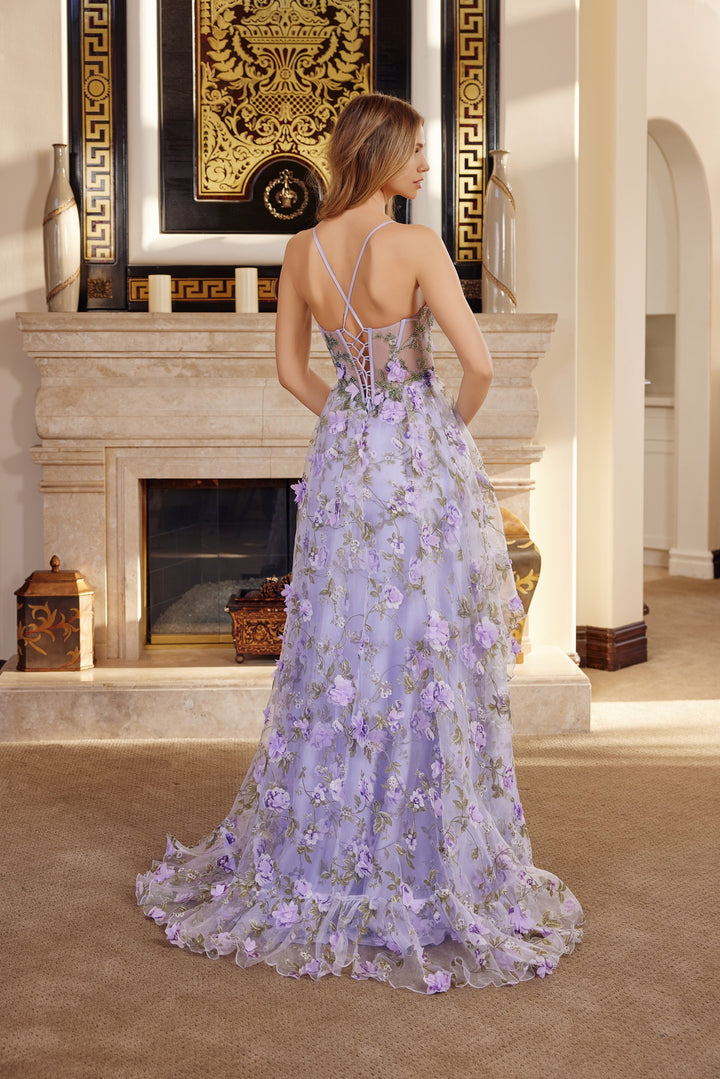 3D Floral Sleeveless Tiered Slit Gown by Nox Anabel G1783