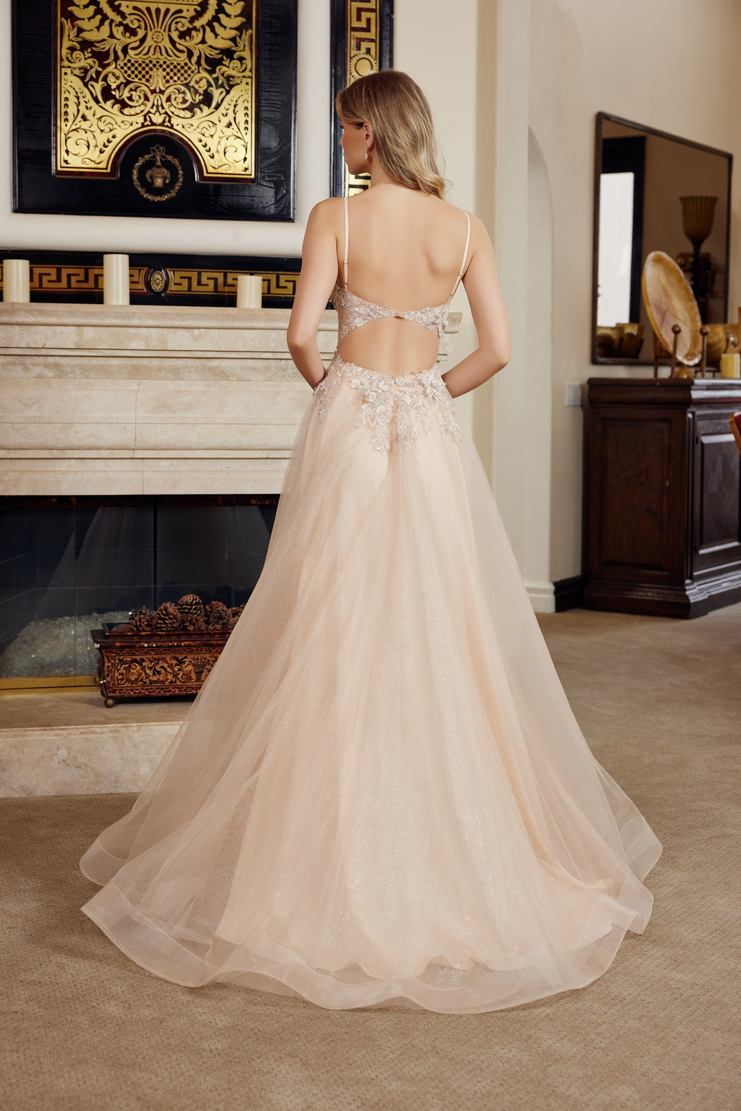 Applique Sleeveless A-line Slit Gown by Nox Anabel G1787