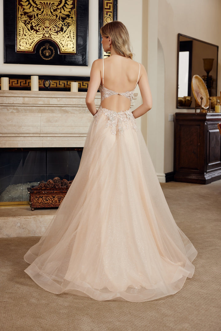 Applique Sleeveless A-line Slit Gown by Nox Anabel G1787