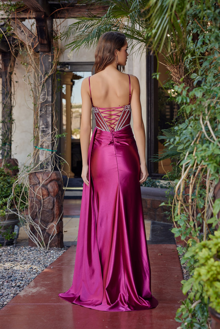 Beaded Fitted V-Neck Slit Gown by Nox Anabel G1788