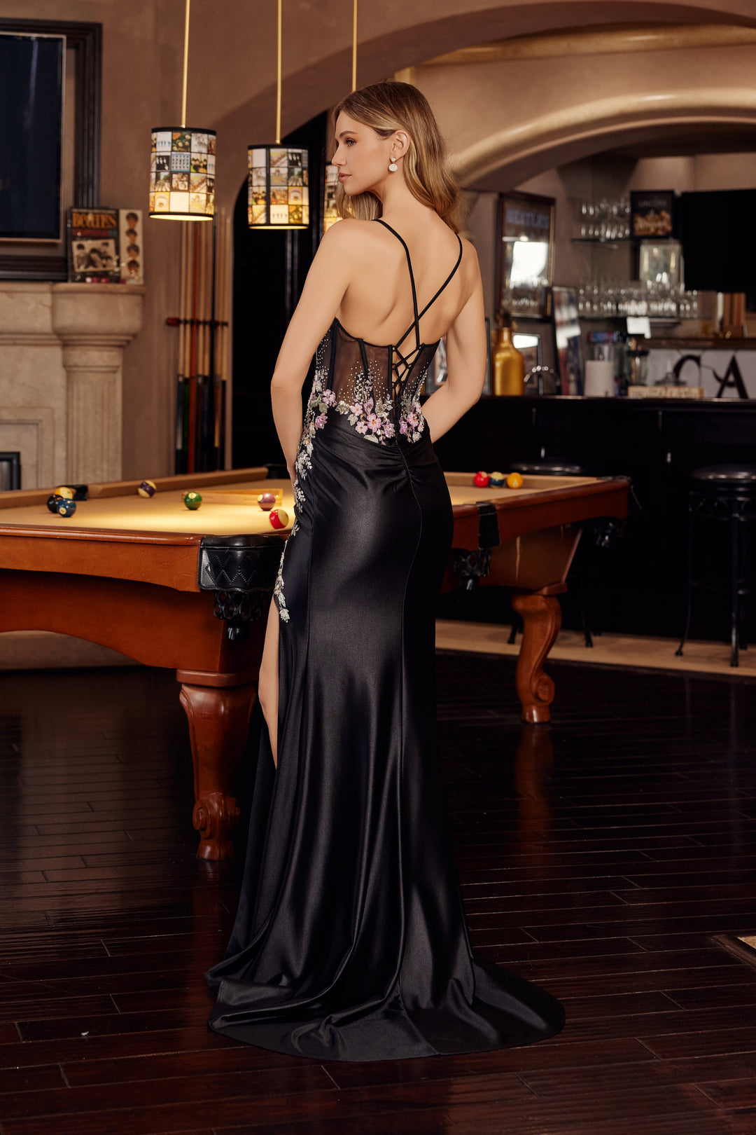 Floral Applique Sleeveless Slit Gown by Nox Anabel G1789