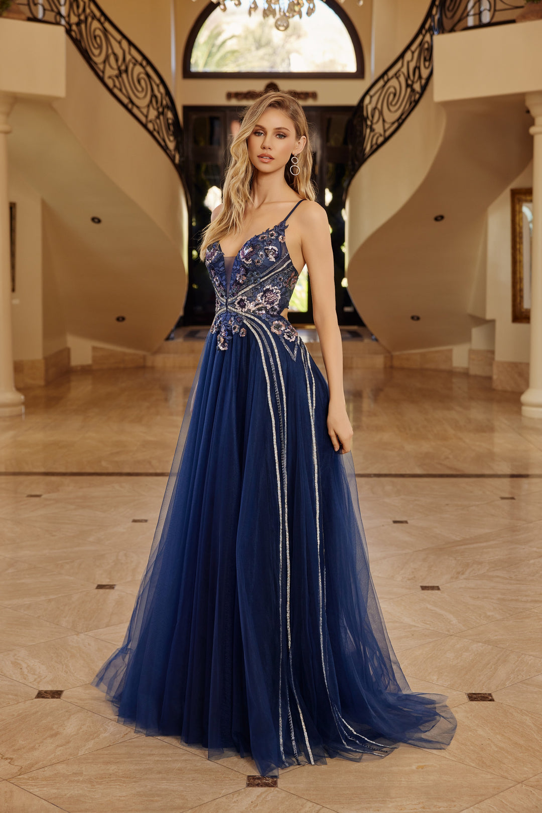 Applique V-Neck A-line Gown by Nox Anabel G1795