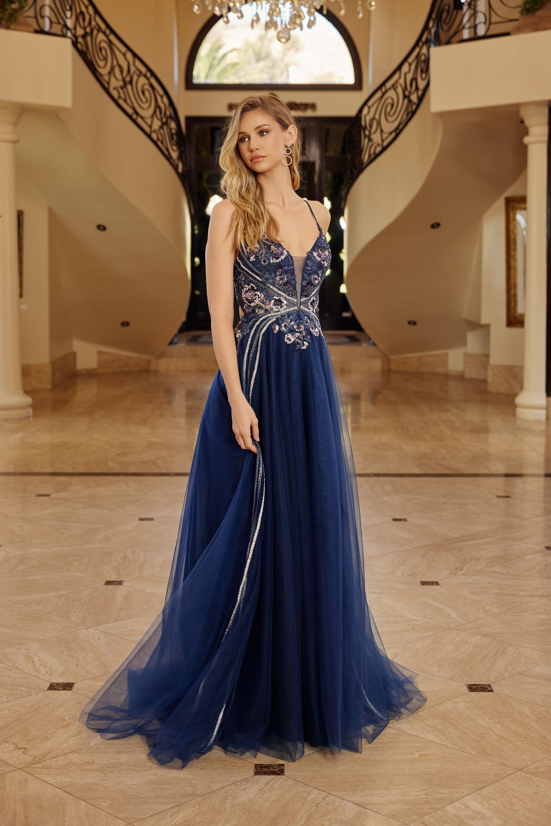 Applique V-Neck A-line Gown by Nox Anabel G1795