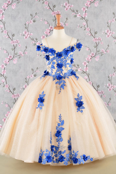 Girls 3D Floral Cold Shoulder Gown by Elizabeth K GK115