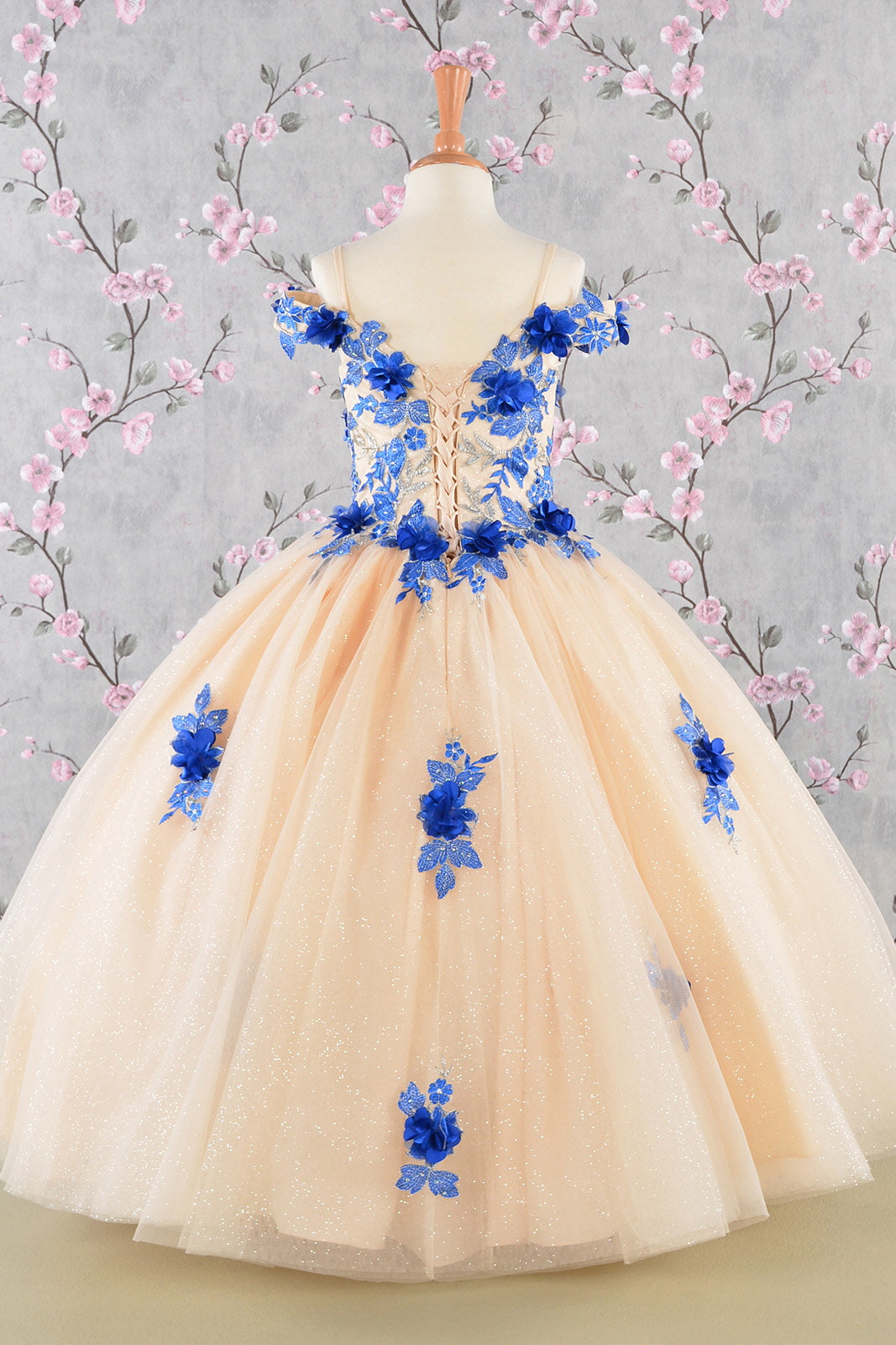 Girls 3D Floral Cold Shoulder Gown by Elizabeth K GK115