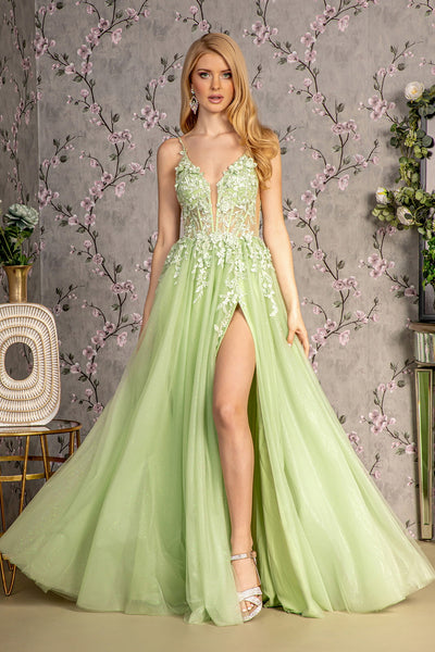 Applique Sleeveless A-line Slit Gown by GLS Gloria GL3202
