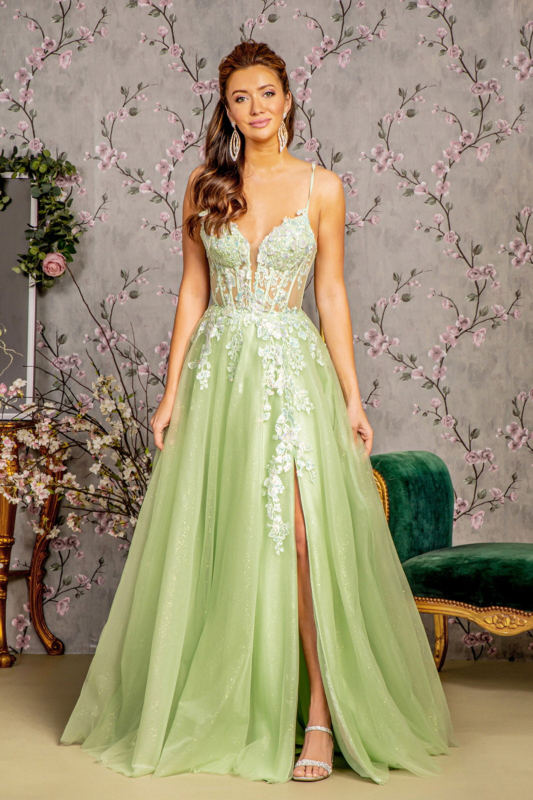 Butterfly Applique Sleeveless Slit Gown by GLS Gloria GL3212