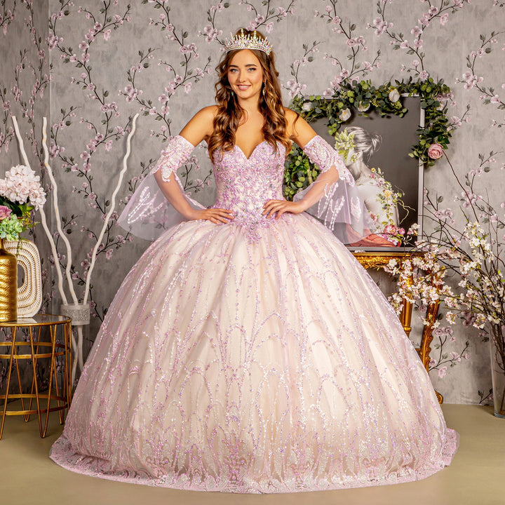 Strapless Bell Sleeve Two-Tone Ball Gown by GLS Gloria GL3234