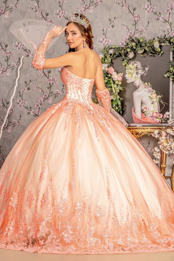 Applique Strapless Bell Sleeve Ball Gown by GLS Gloria GL3235