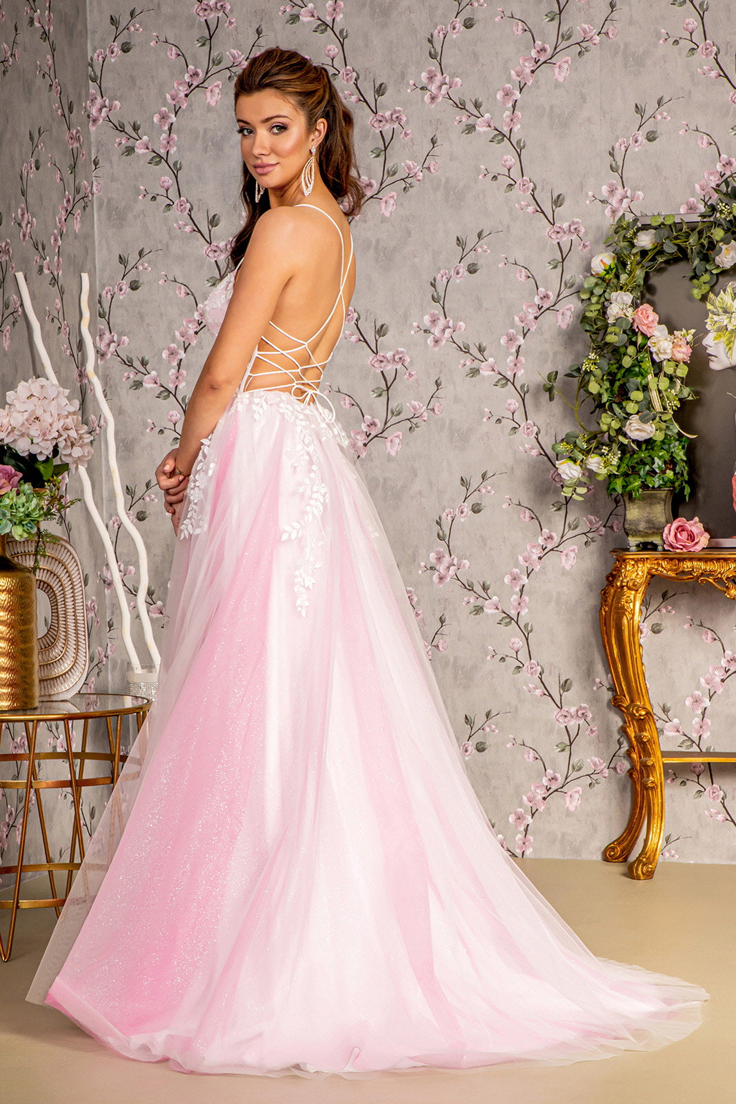 Applique Sleeveless A-line Slit Gown by GLS Gloria GL3249