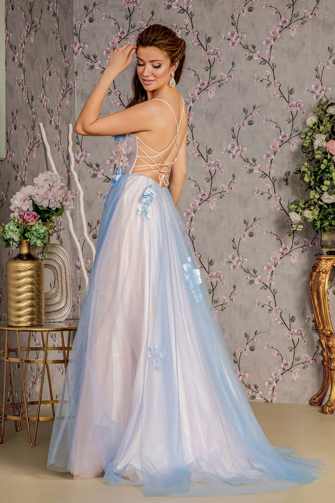 3D Floral Sleeveless A-line Slit Gown by GLS Gloria GL3250