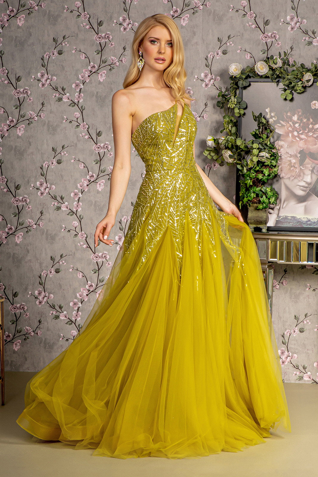Beaded One Shoulder A-line Ball Gown by GLS Gloria GL3281