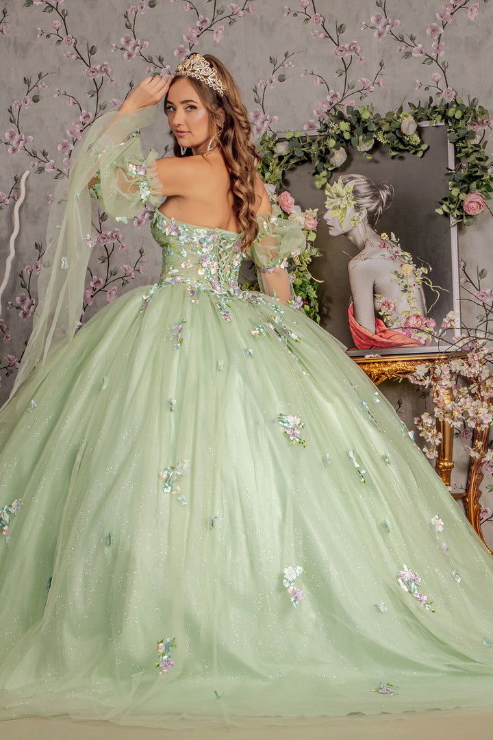 3D Floral Strapless Bell Sleeve Ball Gown by GLS Gloria GL3300