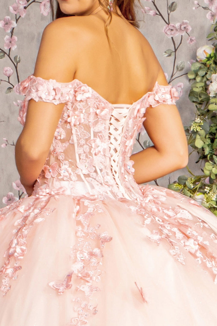 3D Butterfly Off Shoulder Corset Ball Gown by GLS Gloria GL3301
