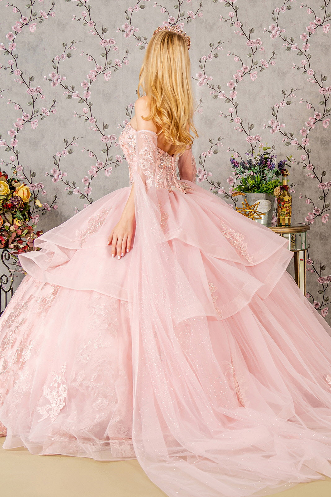 Strapless Bell Sleeve Ball Gown by GLS Gloria GL3317