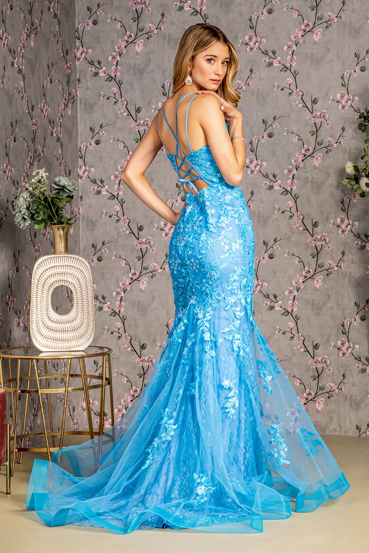 Floral Applique Sleeveless Mermaid Dress by GLS Gloria GL3333