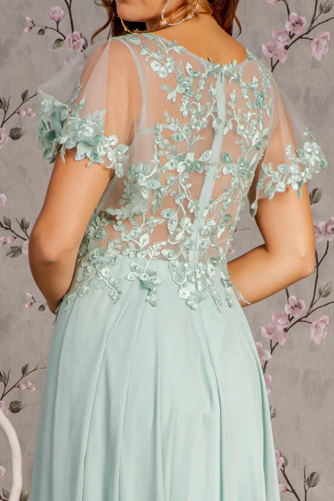 Floral Applique Short Sleeve A-line Gown by GLS Gloria GL3352