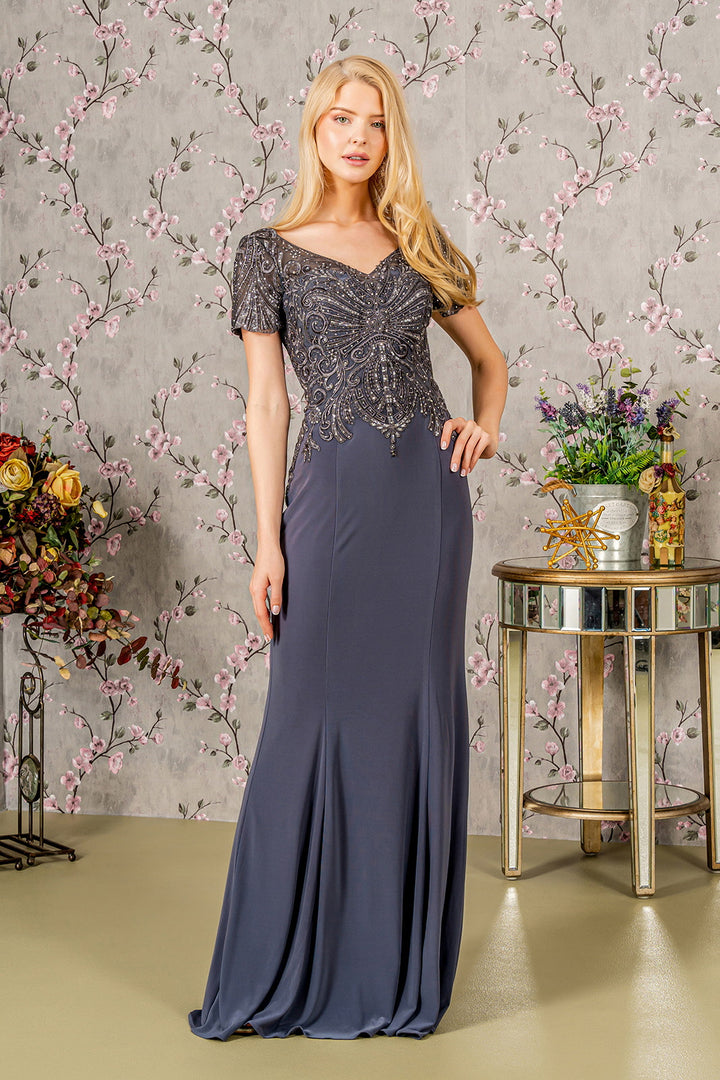 Fitted Embroidered Short Sleeve Gown by GLS Gloria GL3361