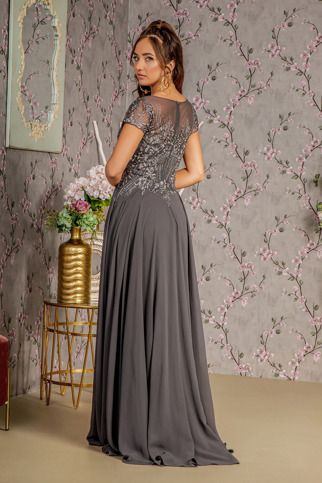 Embroidered Short Sleeve A-line Gown by GLS Gloria GL3362