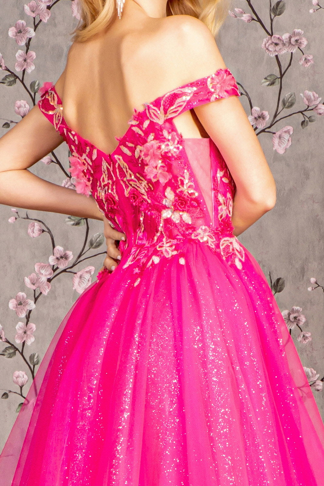 3D Floral Off Shoulder A-line Gown by GLS Gloria GL3443