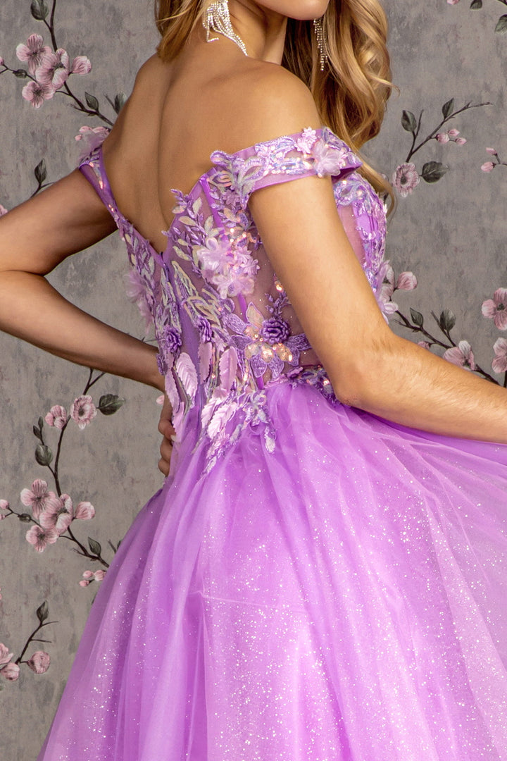3D Floral Off Shoulder A-line Gown by GLS Gloria GL3443
