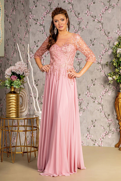 Bead Embroidered 3/4 Sleeve A-line Gown by GLS Gloria GL3445