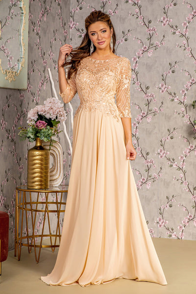Sequin Embroidered 3/4 Sleeve Gown by GLS Gloria GL3446