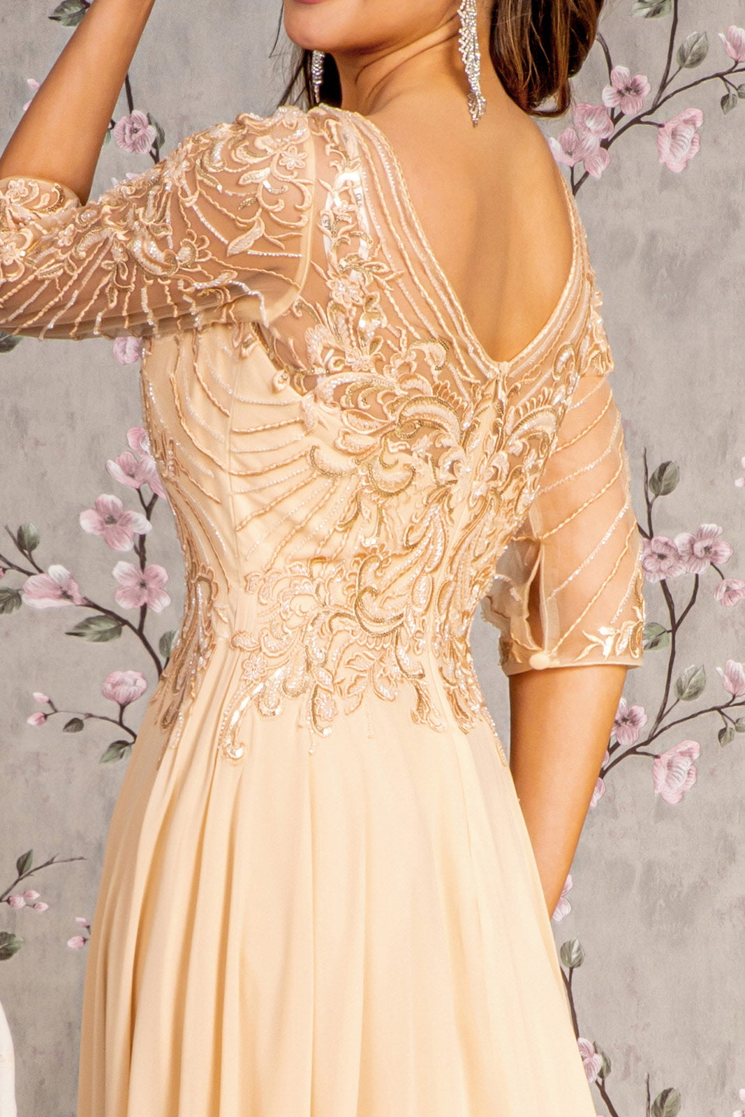Sequin Embroidered 3/4 Sleeve Gown by GLS Gloria GL3446