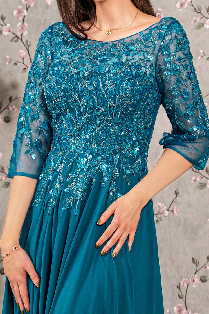 Bead Applique 3/4 Sleeve A-line Gown by GLS Gloria GL3447
