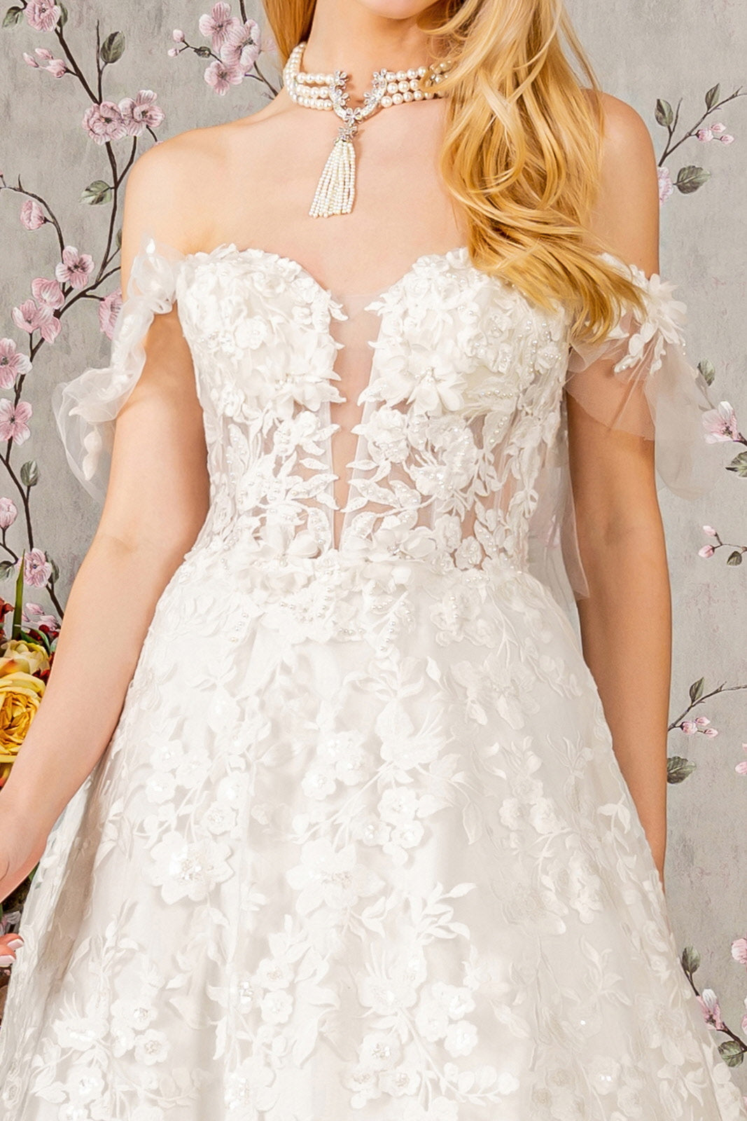 Floral Applique Off Shoulder Bridal Gown by GLS Gloria GL3449