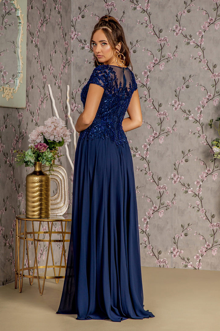 Sequin Applique Short Sleeve A-line Gown by GLS Gloria GL3450
