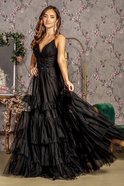 Beaded Sleeveless Tiered Ruffled Gown by GLS Gloria GL3452