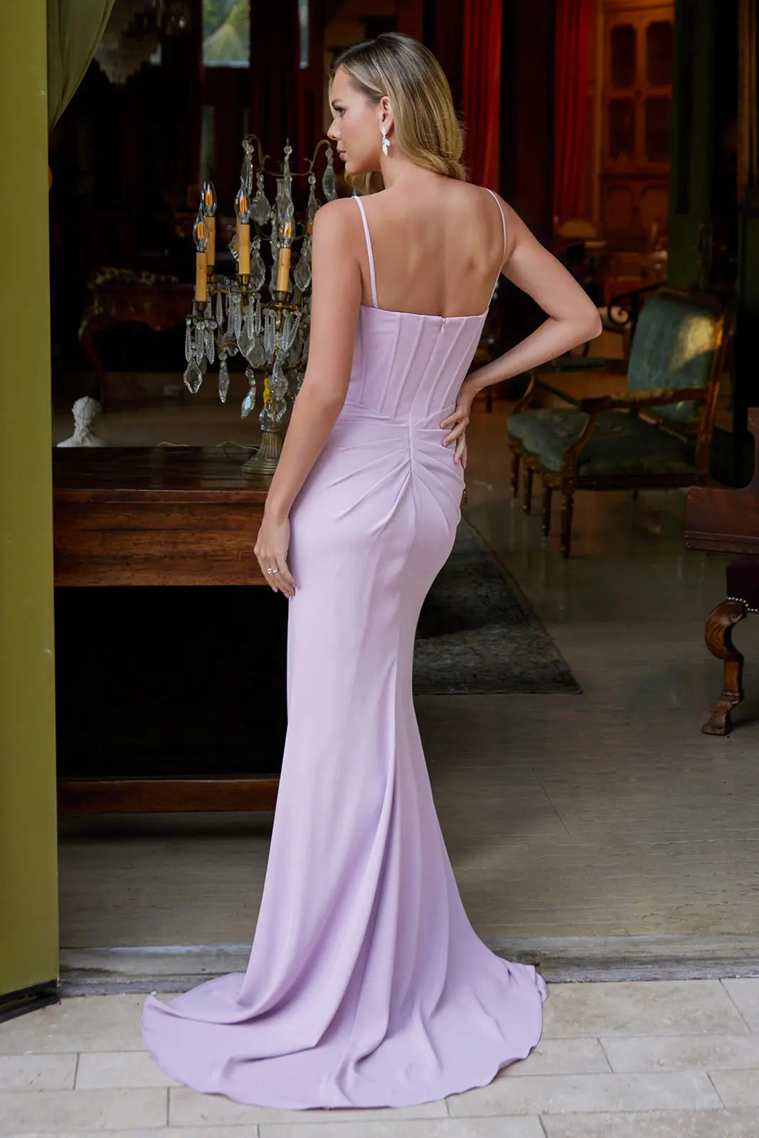 Fitted Jersey Sleeveless Bow Slit Gown by GLS Gloria GL3458