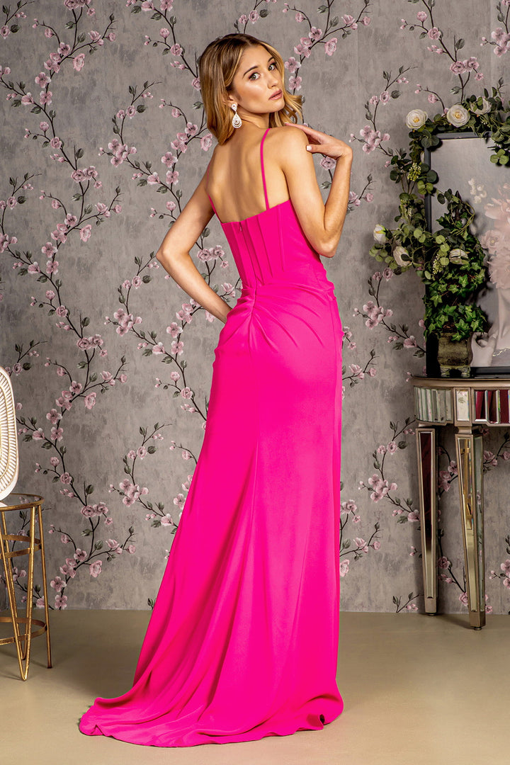 Fitted Jersey Sleeveless Bow Slit Gown by GLS Gloria GL3458