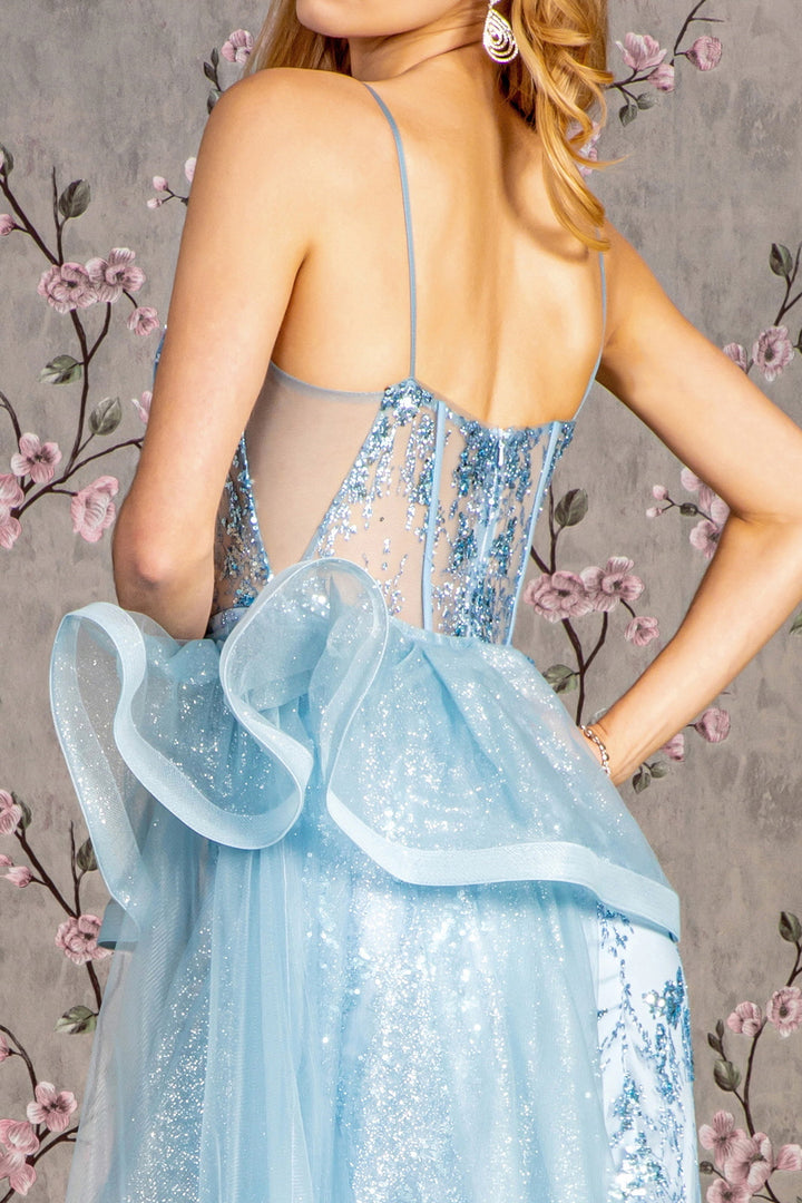 Glitter Sleeveless Overskirt Slit Gown by GLS Gloria GL3459