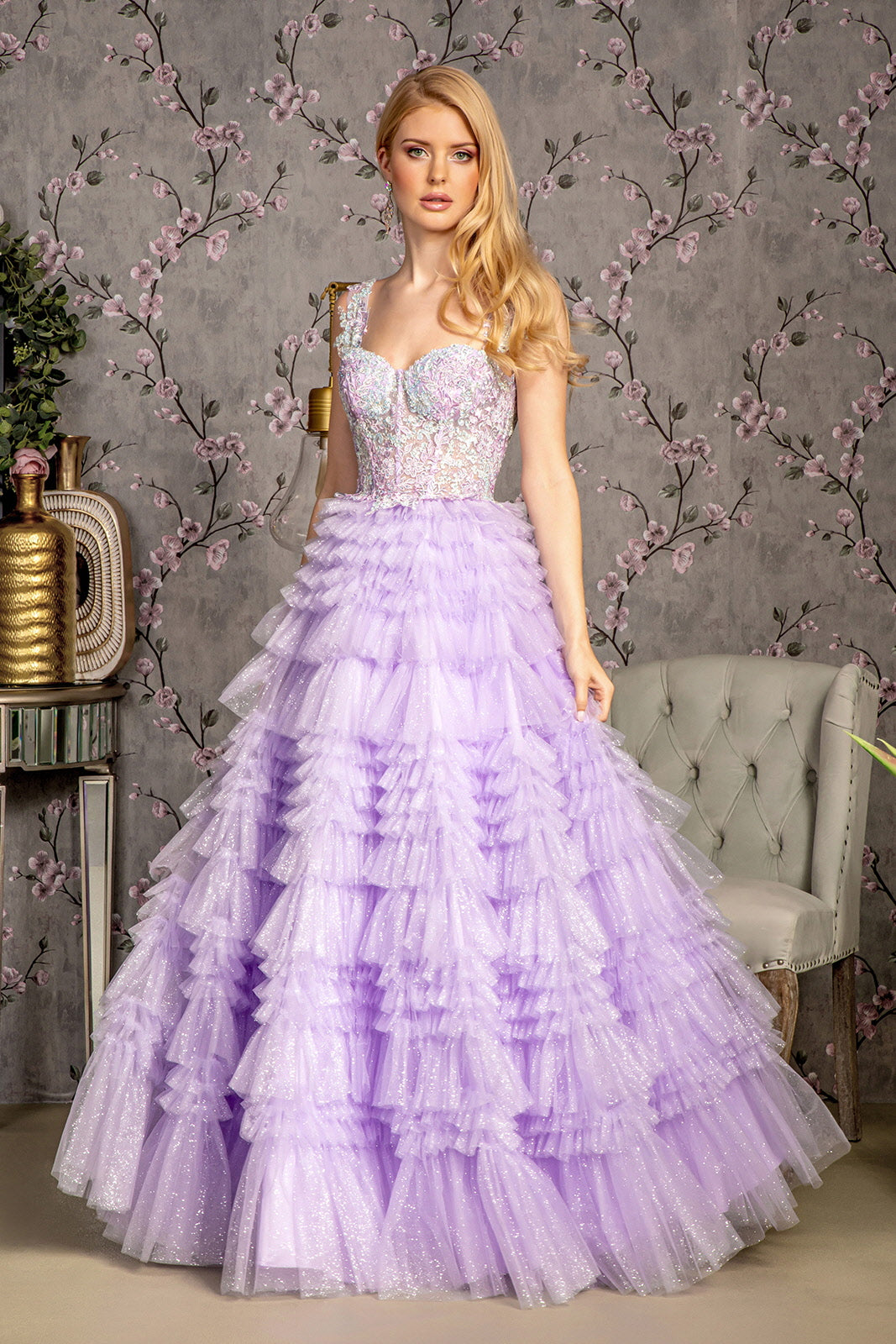 Embroidered Corset Tiered Ruffled Gown by GLS Gloria GL3460