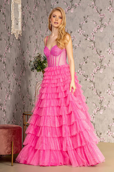 Beaded Sheer Corset Tiered Ruffled Gown by GLS Gloria GL3463