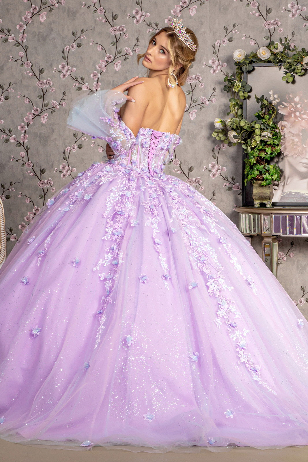 Strapless Bell Sleeve Corset Ball Gown by GLS Gloria GL3470