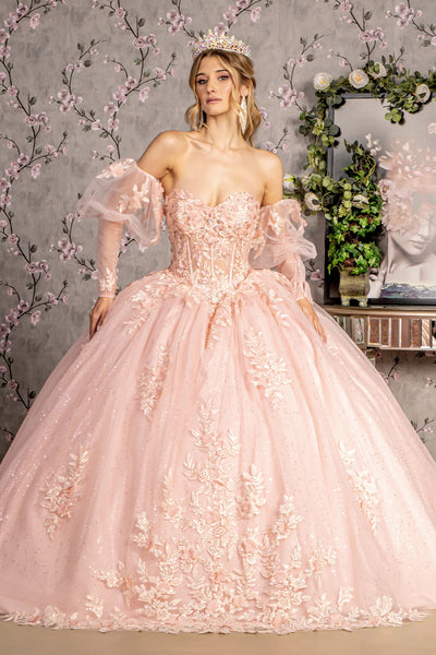 Strapless Puff Sleeve Corset Ball Gown by GLS Gloria GL3476