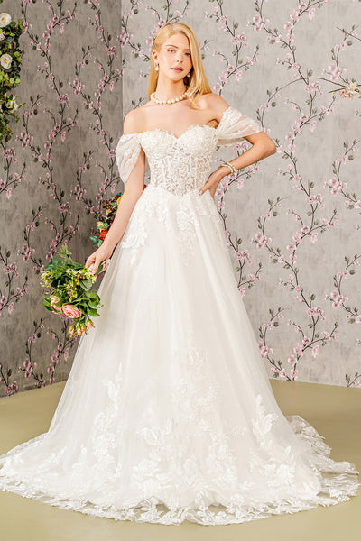 Off Shoulder Short Sleeve Wedding Gown by GLS Gloria GL3480
