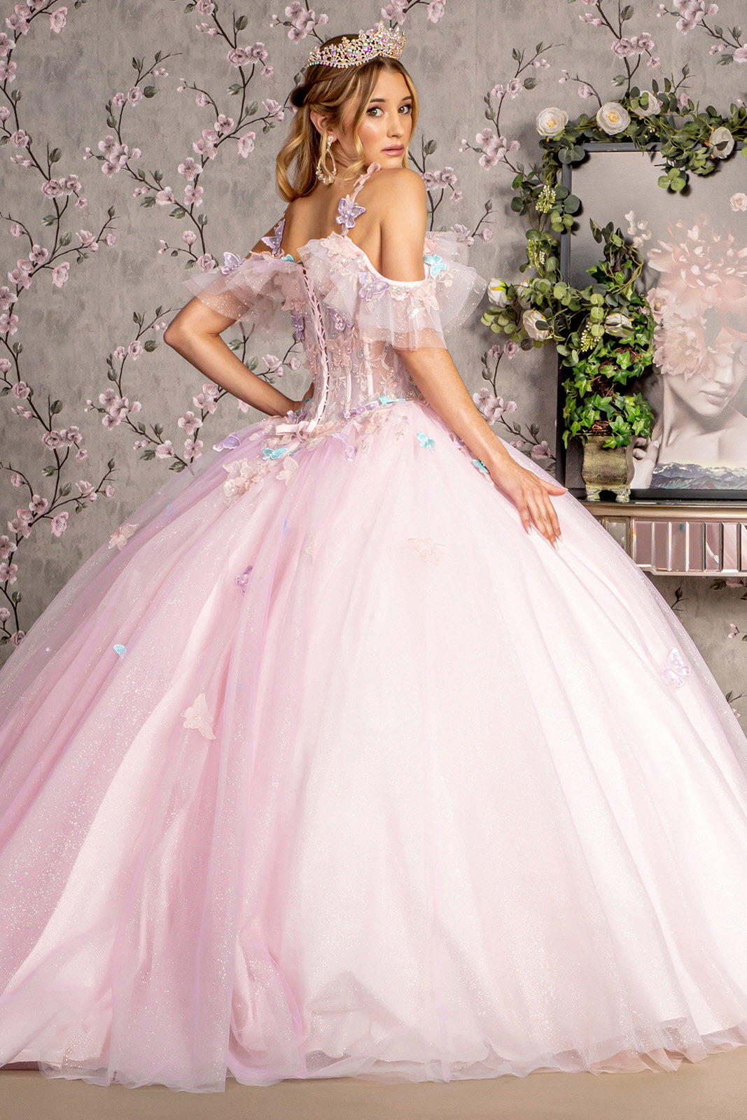 3D Butterfly Cold Shoulder Ball Gown by GLS Gloria GL3483