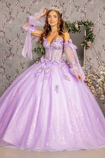 Glitter Strapless Bell Sleeve Ball Gown by GLS Gloria GL3486