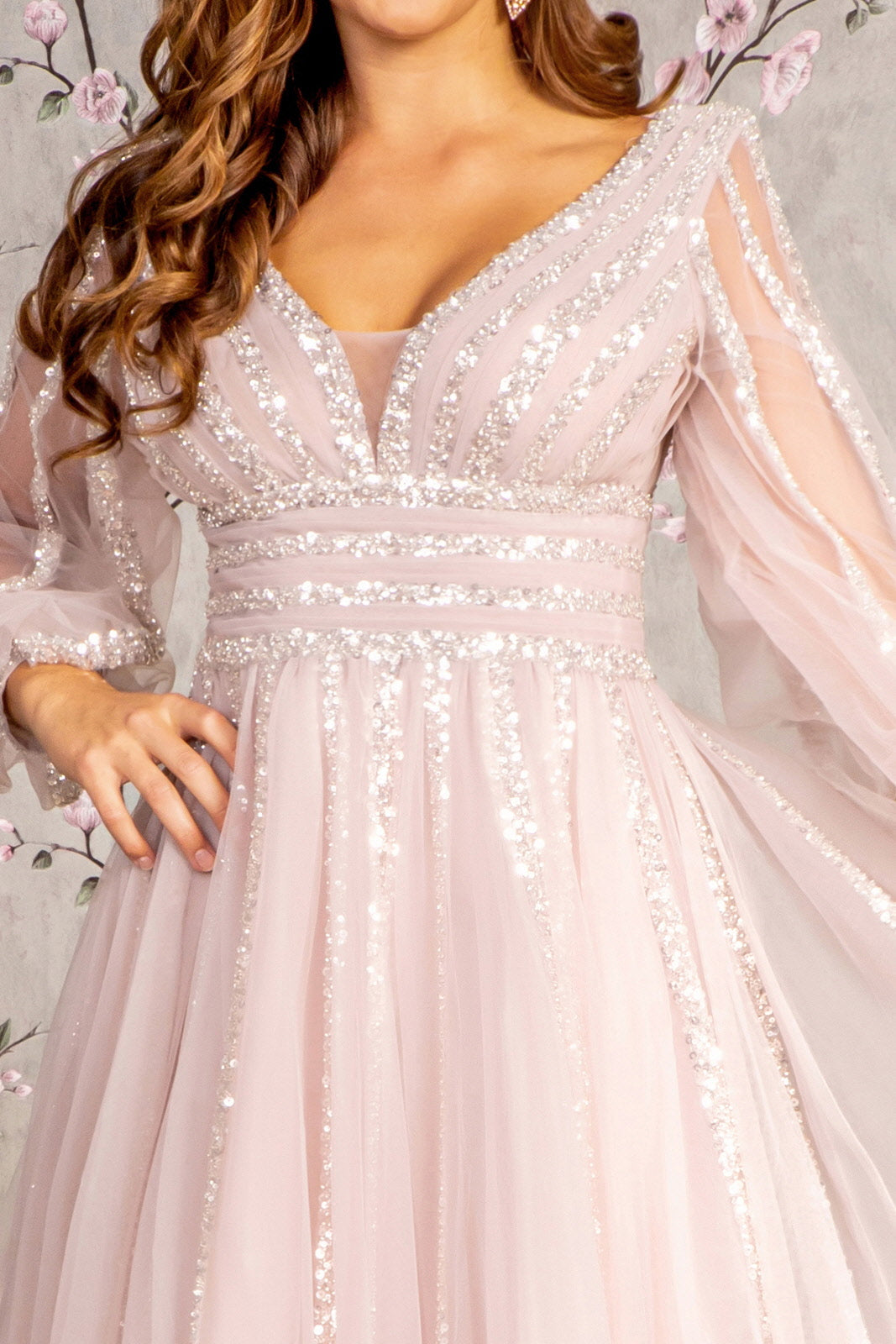 Sequin Long Sleeve A-line Mesh Gown by GLS Gloria GL3495