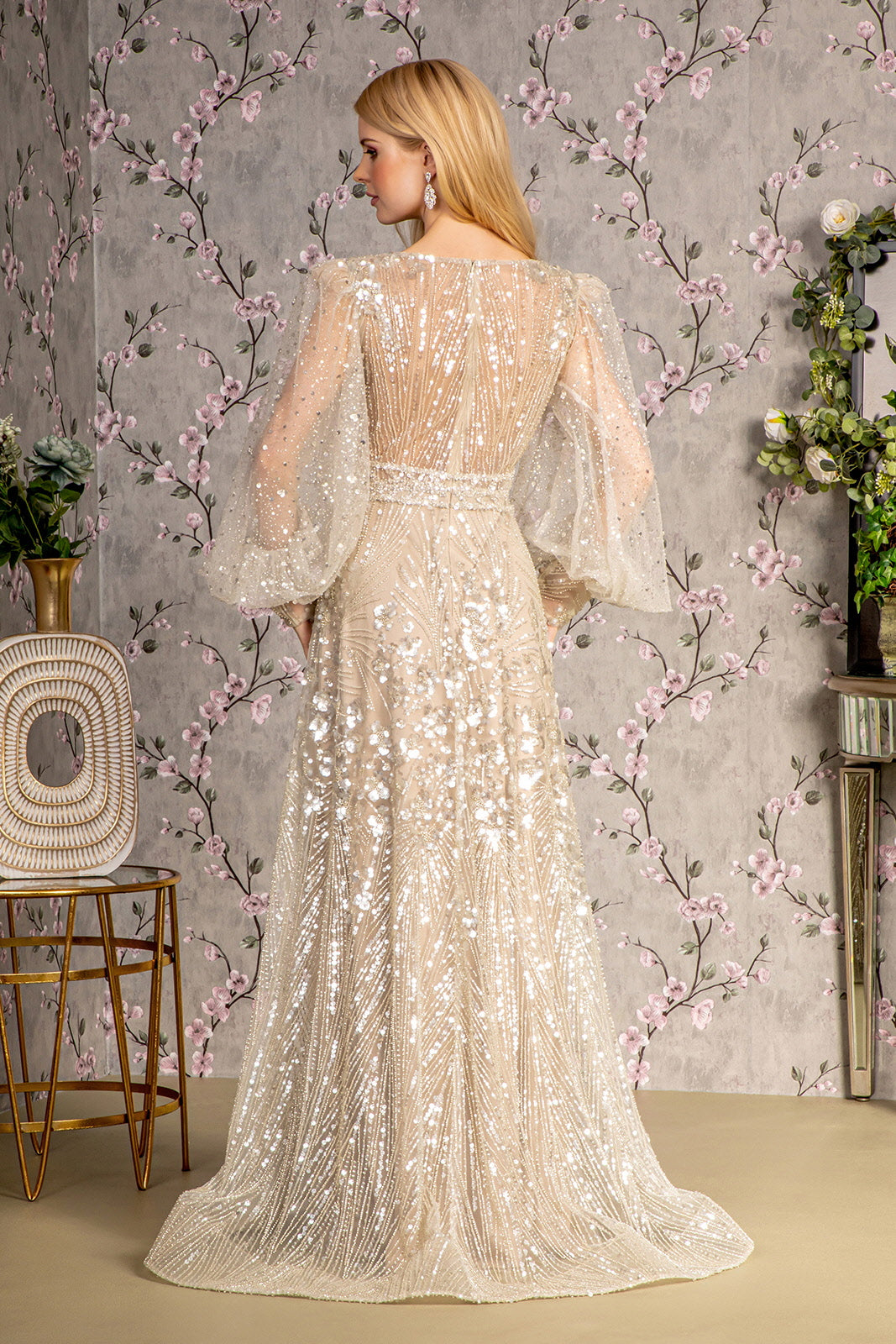 Embellished Puff Sleeve A-line Gown by GLS Gloria GL3497