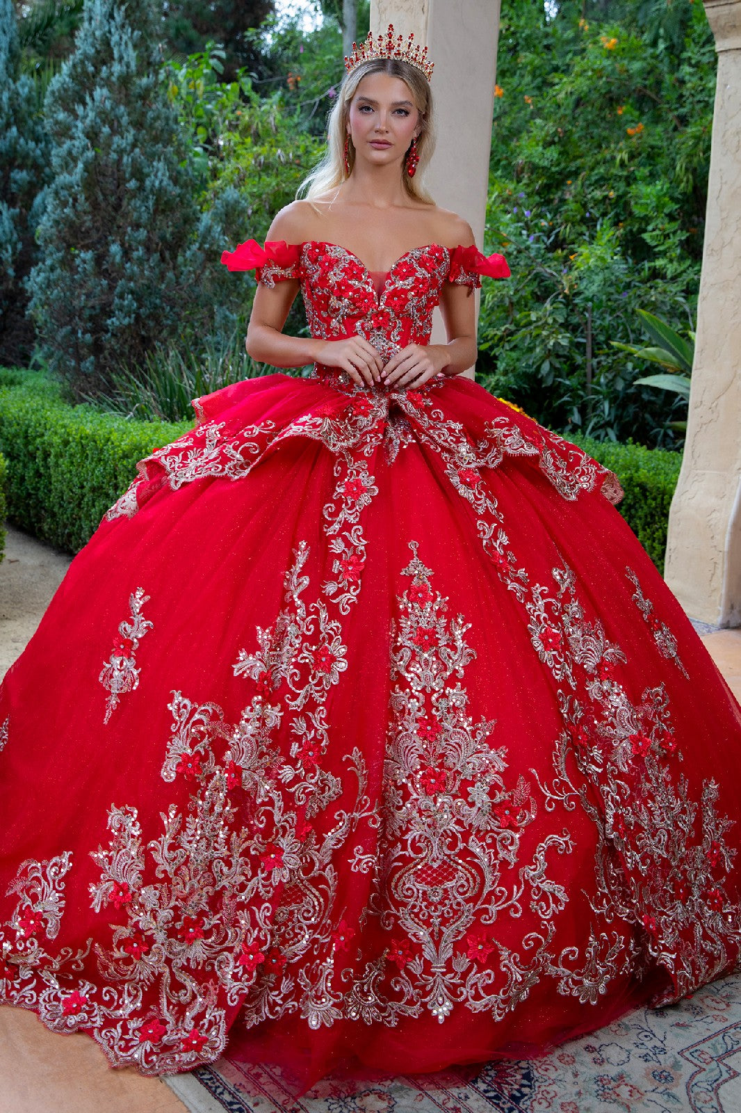 Embroidered Off Shoulder Ball Gown by GLS Gloria GL3528 3XL / Champagne Embroidered Off Shoulder Ball Gown by GLS Gloria GL3528 3XL / Champagne