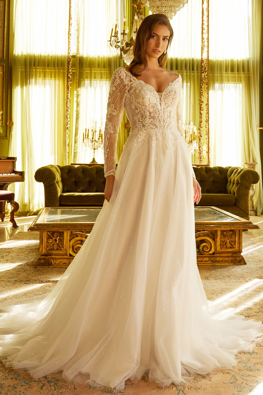 Long Sleeve Bridal Gown by GLS Gloria GL3530 S / Off White Long Sleeve Bridal Gown by GLS Gloria GL3530 S / Off White